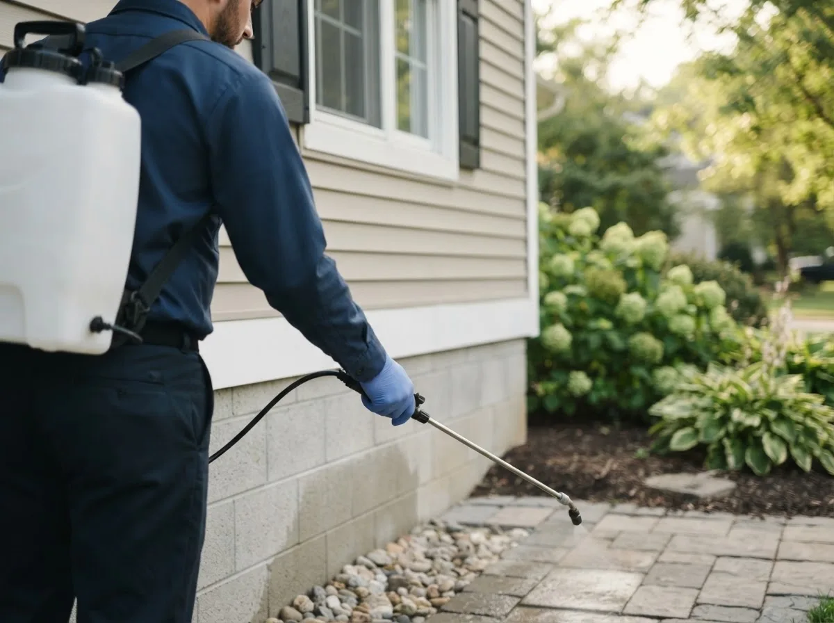 Pest control technician inspecting a home in Home, KS
